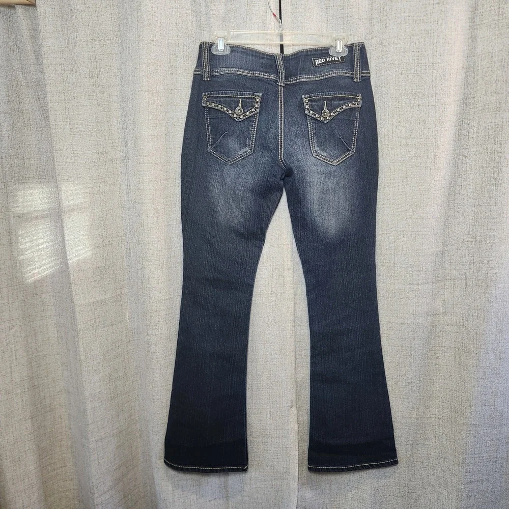 Red Rivet Denim Jeans Women's/Jr. 9 Dark Wash Bootcut‎ Embellished Y2K Mid Rise